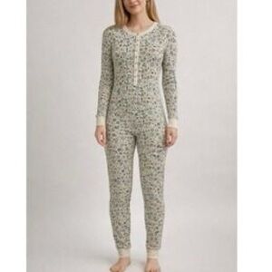 American Eagle Waffle Henley Snowflake Thermal One Piece Long Johns Pajamas Sm